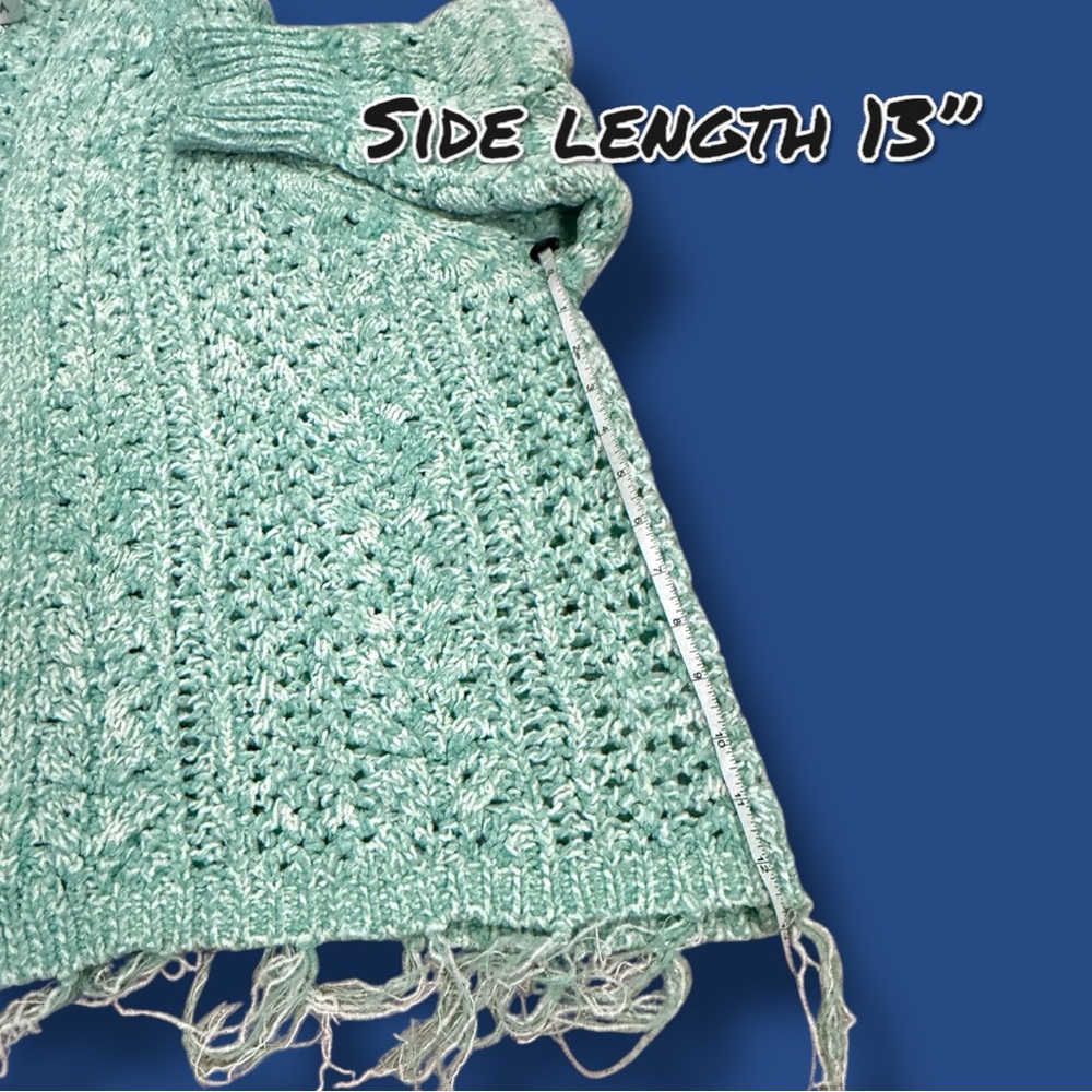 🎉HP🎉 EUC ACOA Open Knit Oversized Fringe Sweater in Teal. Size Small - Picture 7 of 11